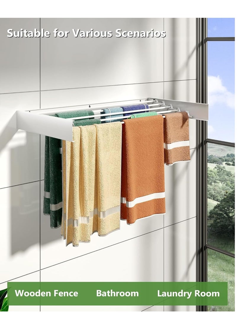 Arabest Laundry Drying Rack Collapsible, Wall Mounted Drying Rack, Clothes Drying Rack, Retractable Drying Rack, 5 Aluminum Rods, 60 lb Capacity, for Indoor & Outdoor Organization (White) - Image 4