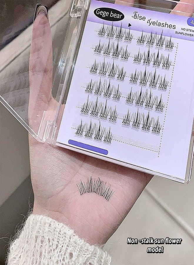 Gege Bear No Stalks To Avoid Gum Fake Eyelashes | Reusable & Durable Lightweight | Mess-Free Application | Eye Makeup Must-Have | Soft Bold Kawaii Aesthetic | Glue Free Design False Eyelash | Comfortable Wear Beginner-Friendly | Ideal for Teen Women Girls Beauty Routine (02#Non-Stalk Sunflower Model, 48PCS) - Image 4