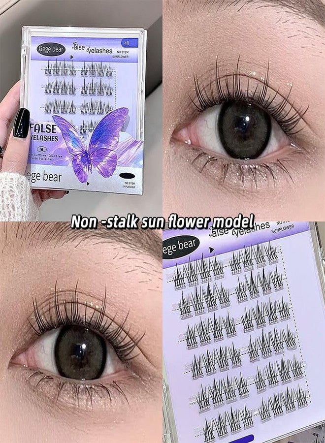 Gege Bear No Stalks To Avoid Gum Fake Eyelashes | Reusable & Durable Lightweight | Mess-Free Application | Eye Makeup Must-Have | Soft Bold Kawaii Aesthetic | Glue Free Design False Eyelash | Comfortable Wear Beginner-Friendly | Ideal for Teen Women Girls Beauty Routine (02#Non-Stalk Sunflower Model, 48PCS) - Image 5