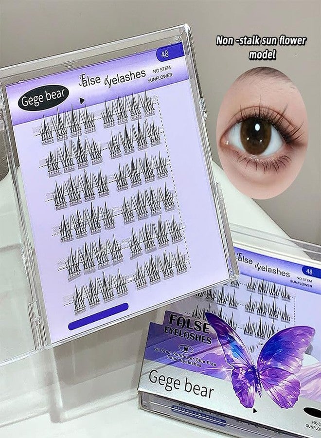 Gege Bear No Stalks To Avoid Gum Fake Eyelashes | Reusable & Durable Lightweight | Mess-Free Application | Eye Makeup Must-Have | Soft Bold Kawaii Aesthetic | Glue Free Design False Eyelash | Comfortable Wear Beginner-Friendly | Ideal for Teen Women Girls Beauty Routine (02#Non-Stalk Sunflower Model, 48PCS) - Image 3