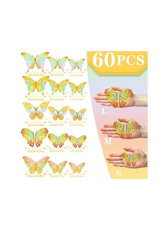 S-TOP 60pcs 3D Butterfly Wall Stickers Removable DIY Wall Decals, Art Craft Decoration for Home, Baby Room, Refrigerator, Party Decor, Hollow Butterfly Mural Stickers Set with Sticking Pads - Image 3
