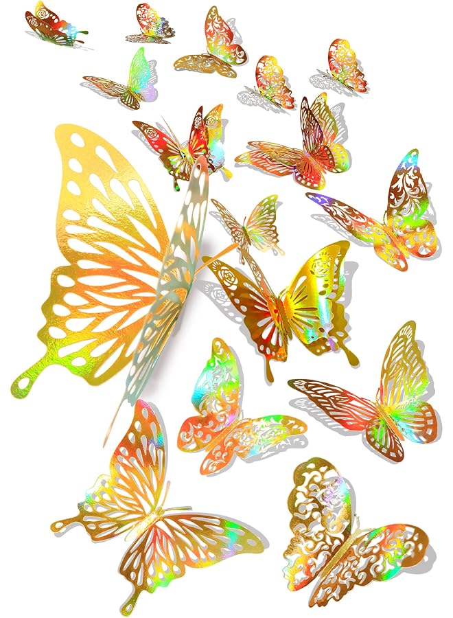 S-TOP 60pcs 3D Butterfly Wall Stickers Removable DIY Wall Decals, Art Craft Decoration for Home, Baby Room, Refrigerator, Party Decor, Hollow Butterfly Mural Stickers Set with Sticking Pads - Image 1