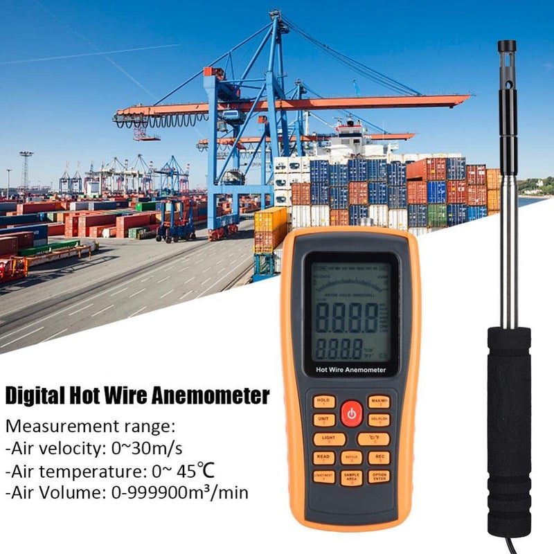 klarako Hot Wire Anemometer, GM89klarako Portable Digital Hot Wire Wind Speed Temperature Gauge Anemometer Electric Testers Digital Anemometer - Image 3