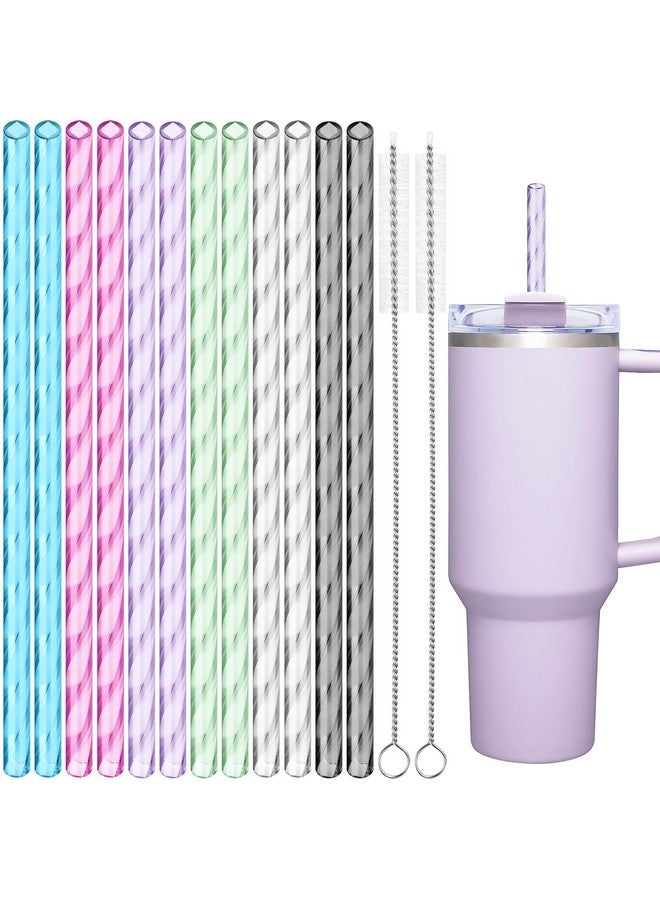 NiHome NiHome 12PCS Plastic Swirl Reusable Drinking Straws Fit for 40oz Stanley Tumbler, 12" Straws with 2 Brushes Wave Pattern, Durable PETG Material Straws, BPA-Free for Milkshakes, Water (Mixed Colors)  - Image 1