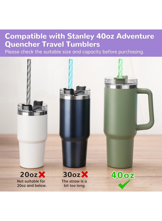 NiHome NiHome 12PCS Plastic Swirl Reusable Drinking Straws Fit for 40oz Stanley Tumbler, 12" Straws with 2 Brushes Wave Pattern, Durable PETG Material Straws, BPA-Free for Milkshakes, Water (Mixed Colors)  - Image 3
