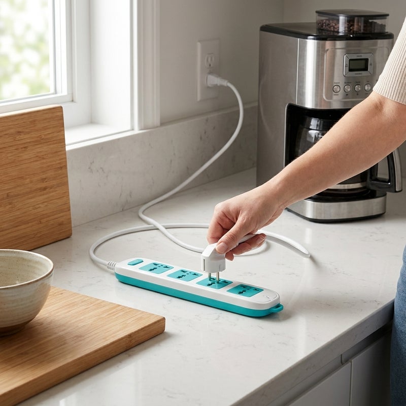 كراش مشترك كهرباء 4 منافذ طاقة، تصميم عصري، مثالي للمنزل والمكتب لتنظيم الأجهزة الإلكترونية بكفاءة عالية وأمان موثوق، طول السلك 1.5 متر لون ازرق - Image 5