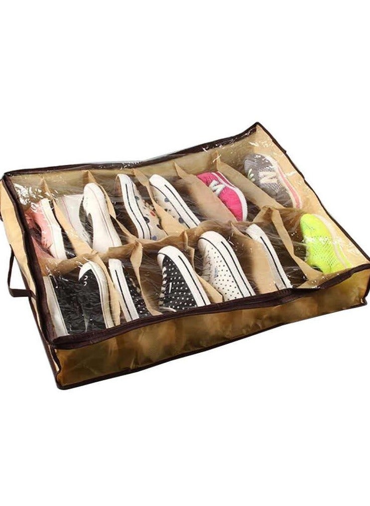 Shoe Organizer Case Space Saving Home Storage 12 Grid Dustproof Under Bed Shoes Transparent Cover Non-woven Storage Boxes  - Image 1