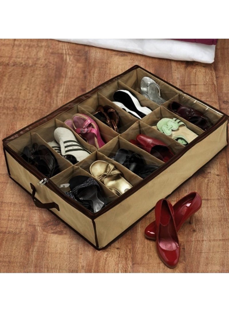 Shoe Organizer Case Space Saving Home Storage 12 Grid Dustproof Under Bed Shoes Transparent Cover Non-woven Storage Boxes  - Image 2