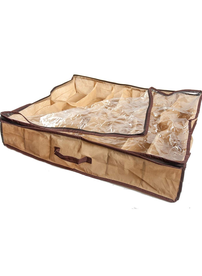 Shoe Organizer Case Space Saving Home Storage 12 Grid Dustproof Under Bed Shoes Transparent Cover Non-woven Storage Boxes  - Image 3