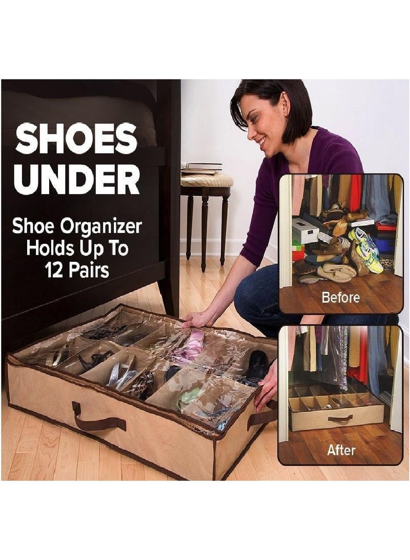Shoe Organizer Case Space Saving Home Storage 12 Grid Dustproof Under Bed Shoes Transparent Cover Non-woven Storage Boxes  - Image 4