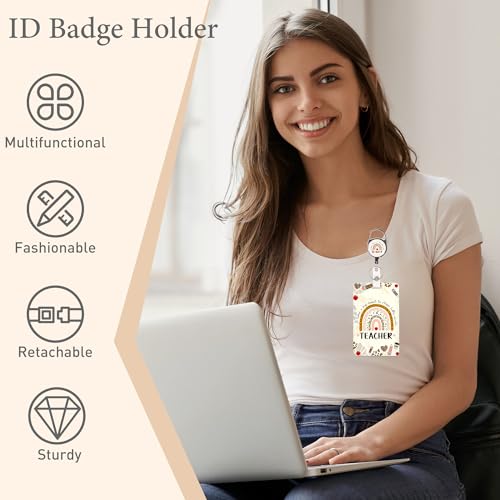 MENIFEND 2 Pack Teacher Badge Holder with Retractable Reel Clip, Pencil Rainbow ID Holder with Inspirational Quotes Designs, Gifts for Teachers - Image 3