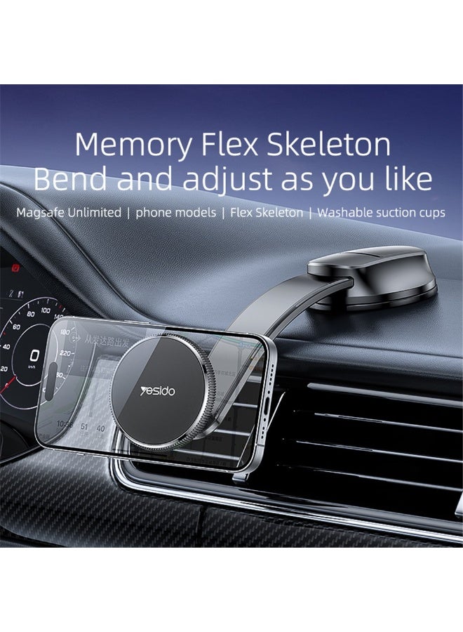 YESIDO C176 Magnetic Car Phone Holder with Flexible Arm - Powerful Nano Suction Cup - Compatible with MagSafe (iPhone 15/14/13/12) - Image 2