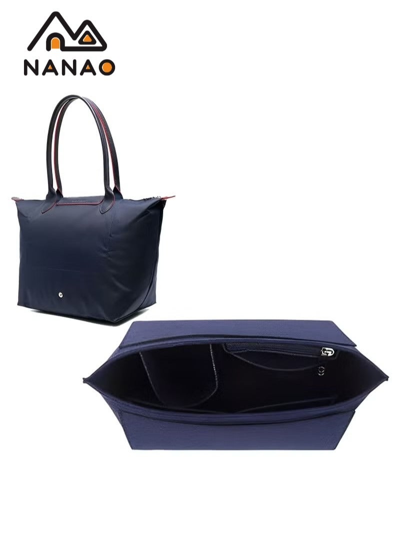 NANAO Tote Bag Organizer Insert For Large Tote Insert Felt Purse Zipper Bag Organizer Navy Blue S 21×17×13 CM  - Image 1