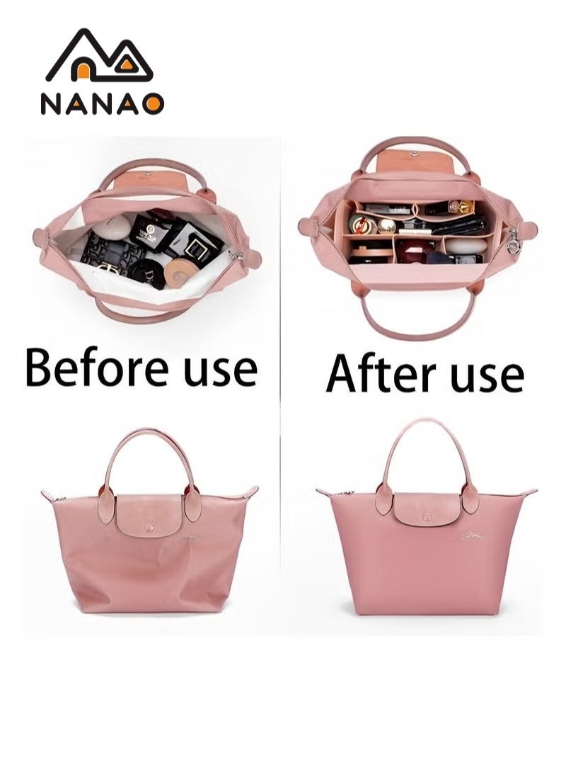 NANAO Tote Bag Organizer Insert For Large Tote Insert Felt Purse Zipper Bag Organizer Navy Blue S 21×17×13 CM  - Image 3