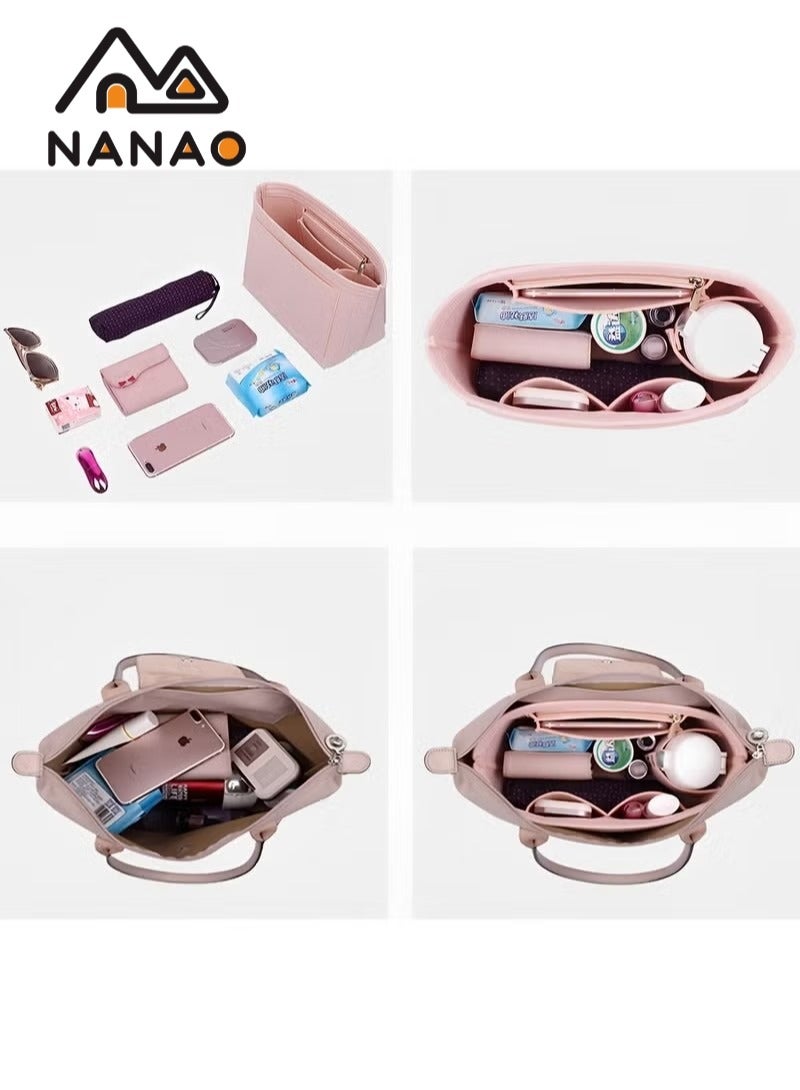 NANAO Tote Bag Organizer Insert For Large Tote Insert Felt Purse Zipper Bag Organizer Navy Blue S 21×17×13 CM  - Image 2