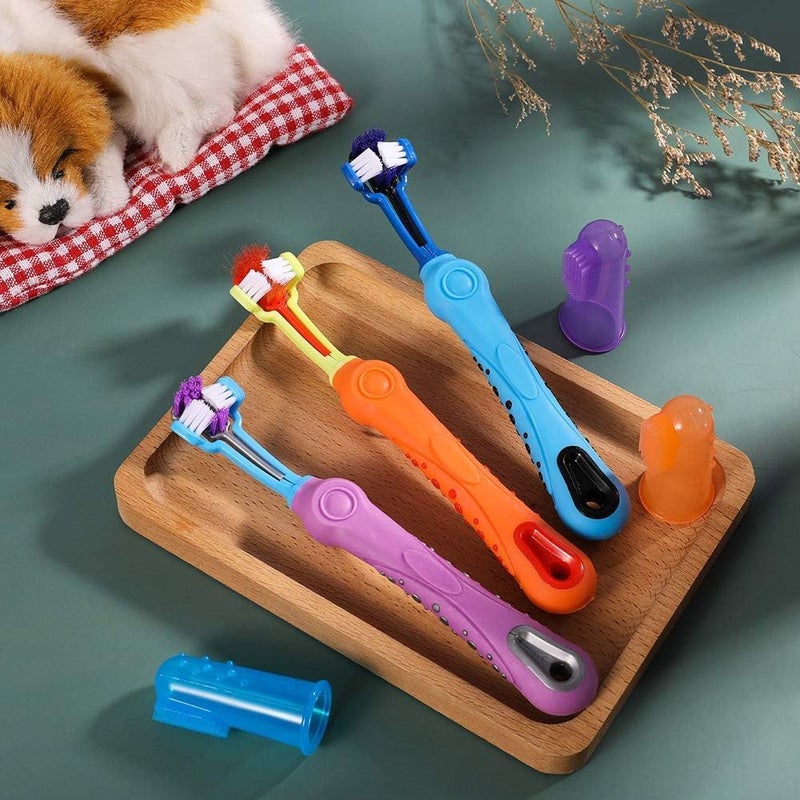 Pet Toothbrush, 2 Pack Three-Sided Dog & Cat Toothbrush for Effective Teeth Cleaning, Removes Bad Breath & Tartar, Oral Care for Pets (Blue, Orange) - Image 2
