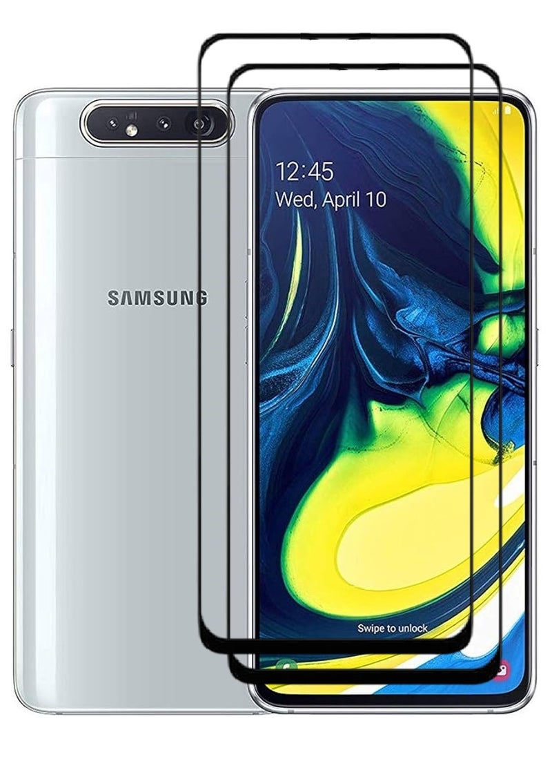 AINA حماية شاشة زجاجية مقسّاة 2 قطعة 5D مصممة لهاتف سامسونج جالاكسي A80 تغطية كاملة للصق من الحافة إلى الحافة وخالية من الفقاعات - Image 1