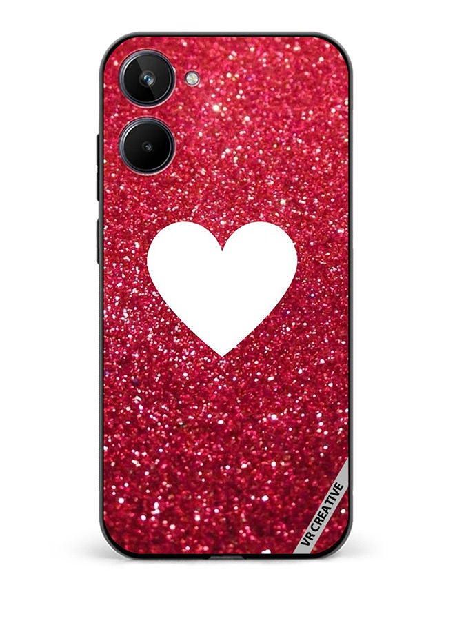 VR CREATIVE Protective Case Cover For Realme 10 White Heart on Red Glitter Design Multicolour - Image 1