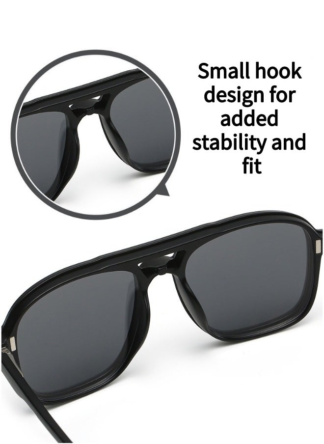HS - Polarized Sunglasses Men's Magnetic Sleeve Mirror Sunscreen Fashion Sunglasses Women's Premium Sense Double Bridge Glasses Frame UV Protection 1 Frame Glasses + 5 Clip Sunglasses Storage Bag - Image 1