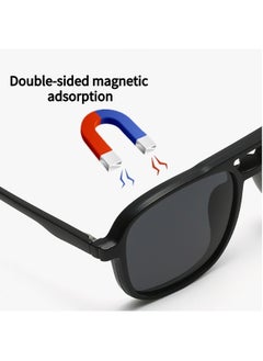 HS Polarized Sunglasses Men's Magnetic Sleeve Mirror Sunscreen Fashion Sunglasses Women's Premium Sense Double Bridge Glasses Frame UV Protection 1 Frame Glasses + 5 Clip Sunglasses Storage Bag  - Image 4