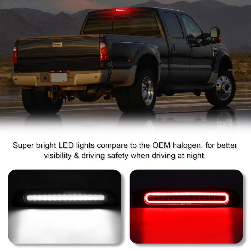 SHINEFIT 3rd Third Brake Light Compatible with 1999-2016 F250 F350 F450 F550 Super Duty High Mount Stop Brake Lights White Cargo Lamp, Smoked Lens - Image 2