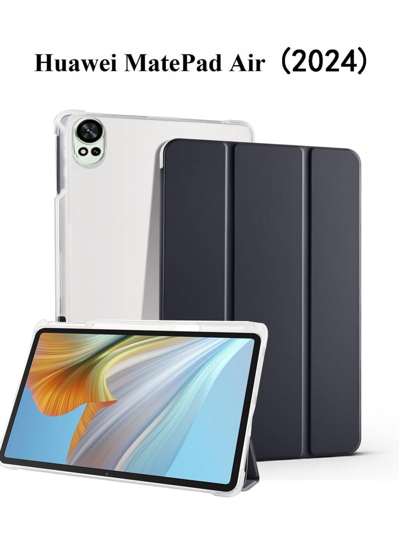 VKL Case Compatible with Huawei MatePad Air (2024) 12.0 inch,Smart Slim Trifold Stand Auto Sleep/Wake Cover with Pencil Holder, Clear Transparent Back Shell (Black) - Image 2