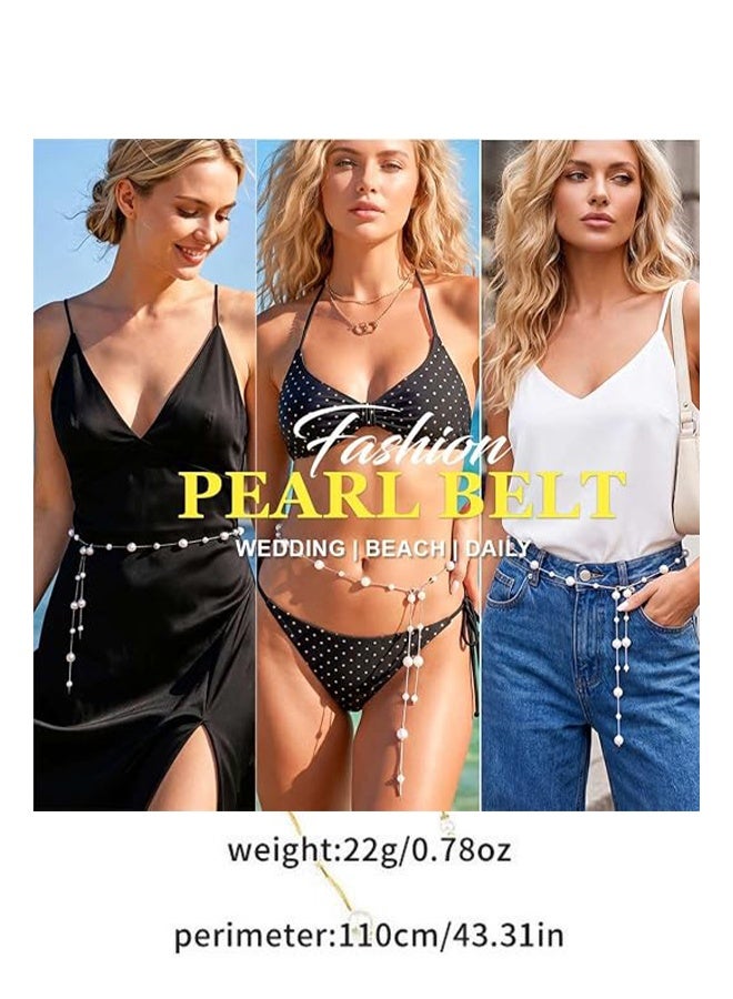 KANGLI 2 PCS Pearl Chain Belt, Plus Size Women's Fashion Waist Chain, Metal Belt, Stylish Belt for Women's Dresses, Summer Beach Jewelry (Gold/Silver) - Image 5