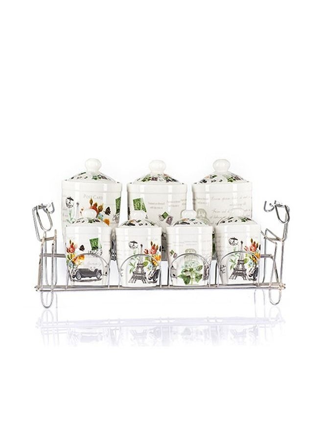 Lotus Porcelain - Spices Set 7 Piece With Stand Porcelain Miscato Louts assorted shapes - Image 1