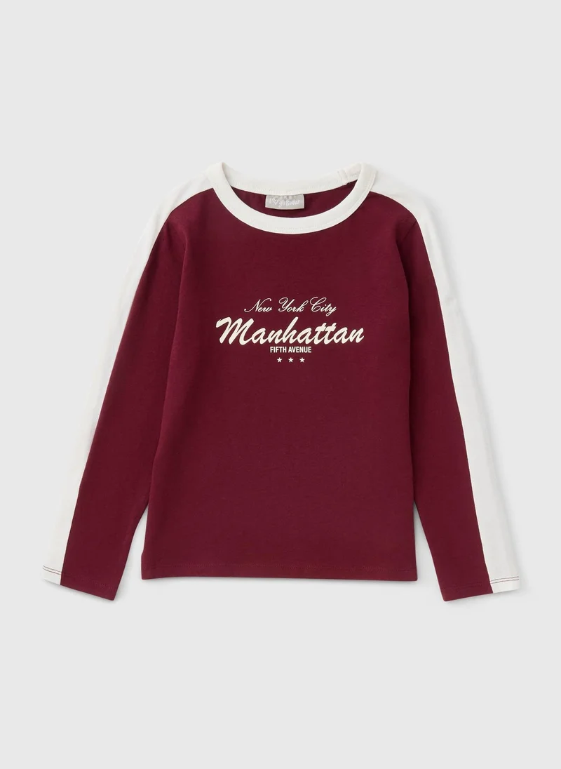 Matalan Girls Burgundy Stripe Ringer Long Sleeve Top