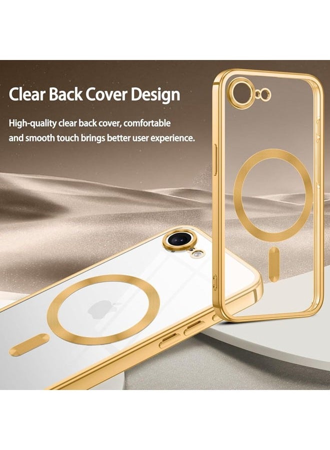 iPhone 16e Case with Gold Titanium, Camera Lens Protection, Compatible with MagSafe, iPhone 16e Magsafe Case Clear【N52 Stronger Magnets】【Shockproof Protection】Anti-Yellow&Anti-Scratch, Ultra Slim, Magnetic Magsafe Cover for iPhone 16e, Diamond Clear Stylish  - Image 3