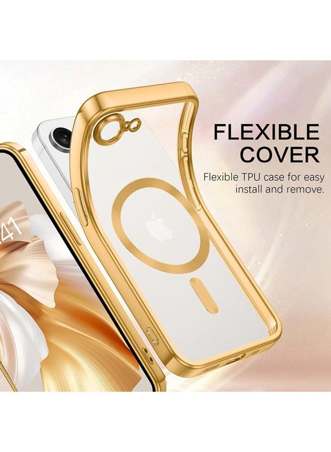 iPhone 16e Case with Gold Titanium, Camera Lens Protection, Compatible with MagSafe, iPhone 16e Magsafe Case Clear【N52 Stronger Magnets】【Shockproof Protection】Anti-Yellow&Anti-Scratch, Ultra Slim, Magnetic Magsafe Cover for iPhone 16e, Diamond Clear Stylish  - Image 4