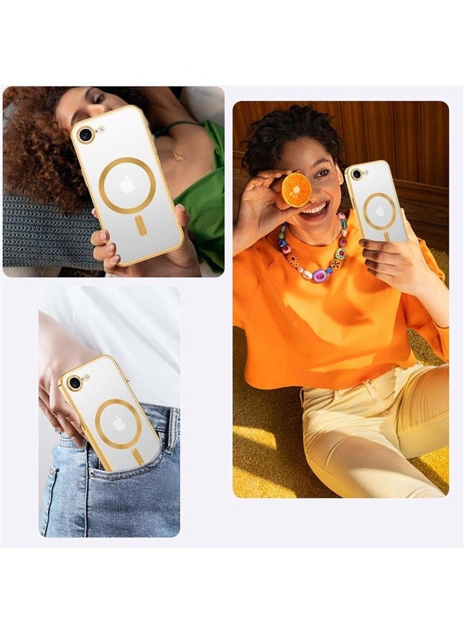 iPhone 16e Case with Gold Titanium, Camera Lens Protection, Compatible with MagSafe, iPhone 16e Magsafe Case Clear【N52 Stronger Magnets】【Shockproof Protection】Anti-Yellow&Anti-Scratch, Ultra Slim, Magnetic Magsafe Cover for iPhone 16e, Diamond Clear Stylish  - Image 5