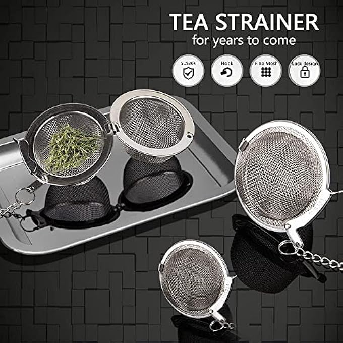 ريحني مصافي الشاي المصنوعة من الفولاذ المقاوم للصدأ مع كرة شاي ومصفاة شاي مع خطاف سلسلة ممتد لأوراق الشاي السائبة والتوابل والتوابل عبوة من 3 قطع - Image 5
