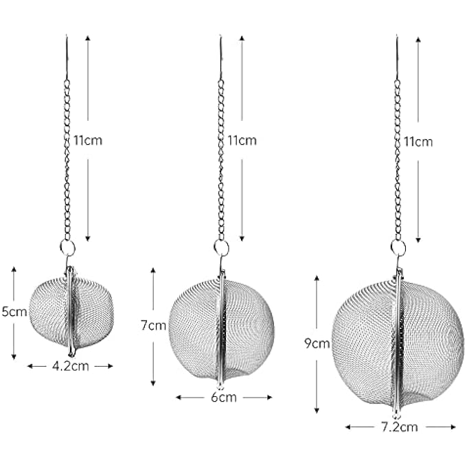 ريحني مصافي الشاي المصنوعة من الفولاذ المقاوم للصدأ مع كرة شاي ومصفاة شاي مع خطاف سلسلة ممتد لأوراق الشاي السائبة والتوابل والتوابل عبوة من 3 قطع - Image 3