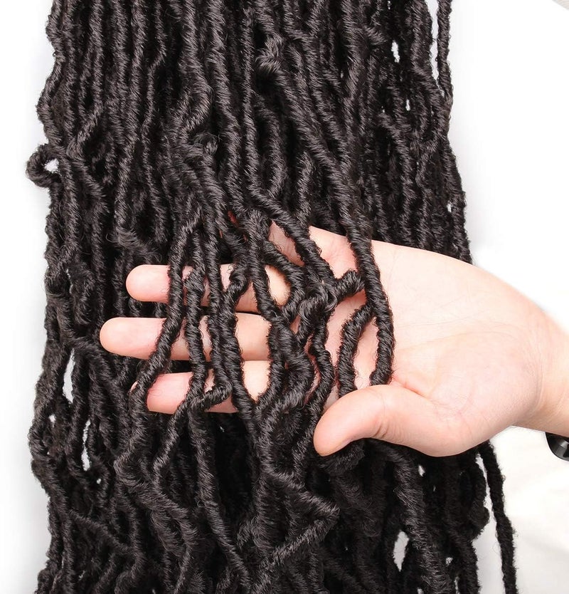Leeven 18 Inch Soft Locs Crochet Hair For Butterfly Locs 84 Strands Curly Wavy Goddess Locs Crochet Braids Hair for Extend Dark Brown Synthetic Faux Locs Braiding Hair for Women 4# - Image 5