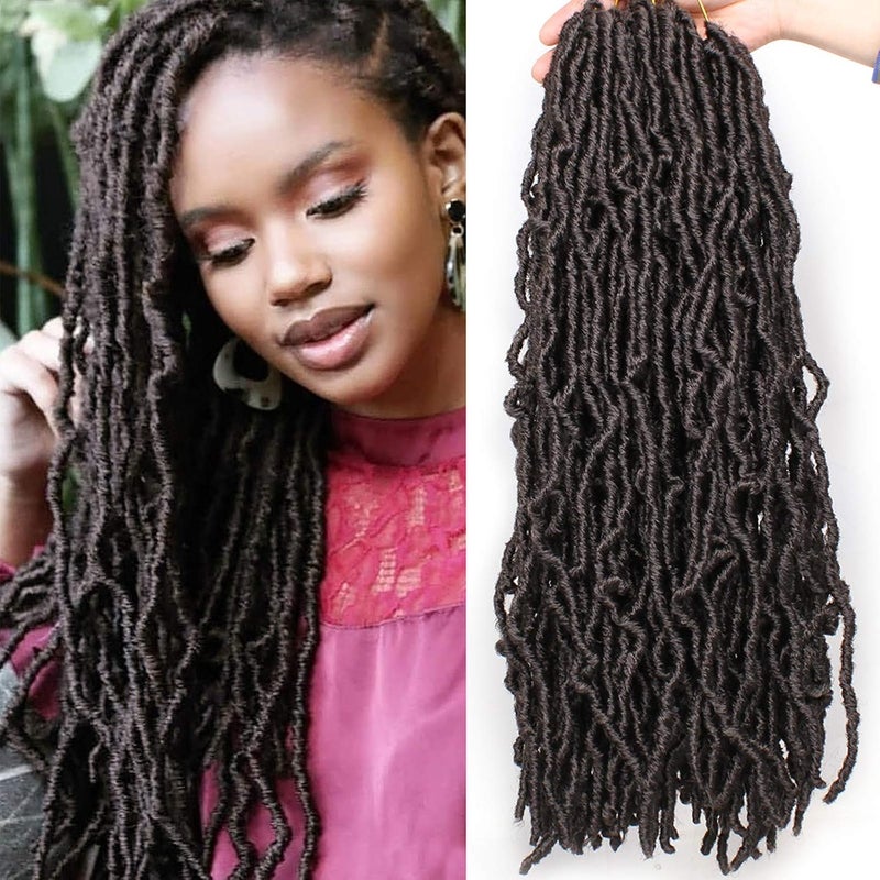 Leeven 18 Inch Soft Locs Crochet Hair For Butterfly Locs 84 Strands Curly Wavy Goddess Locs Crochet Braids Hair for Extend Dark Brown Synthetic Faux Locs Braiding Hair for Women 4# - Image 1