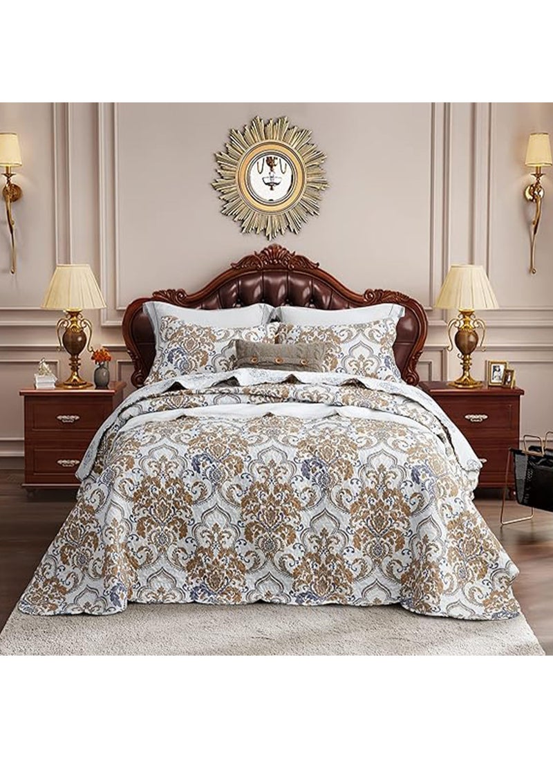 CHIXIN CHIXIN California King Bedspread  Oversized Luxury Collection  European Damask Paisley Pattern  Classic  Gorgeous Bedding Cover Lightweight Ultra Soft 4 Piece 100 Microfiber WhiteKhakiGrey 