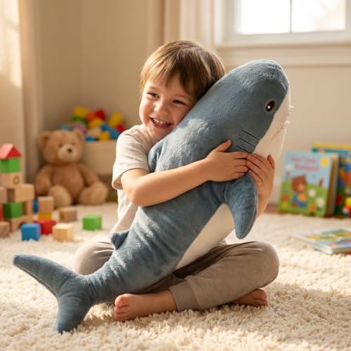 DongAi Plush Shark Toy Pillow 314inch Giant Shark Plush Animal Toy Super Soft and Cute Pillow Childrens Boys and Girls Room Decoration Bedtime Gift 80CMBlue - Image 5