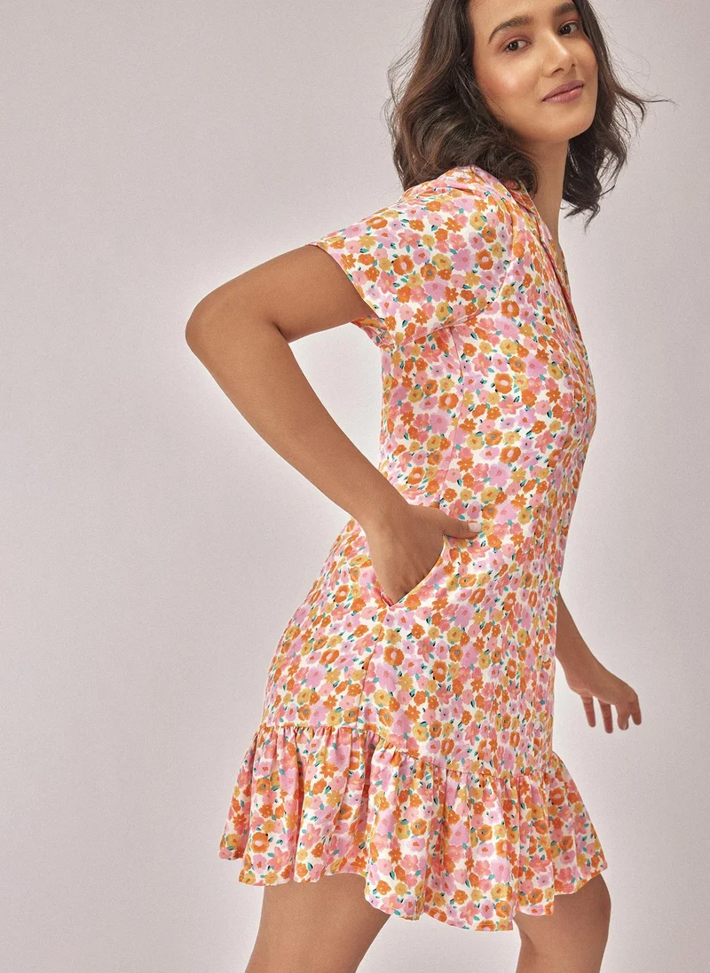 ذا ليبل لايف Floral Ruffle Mini Shirt Dress