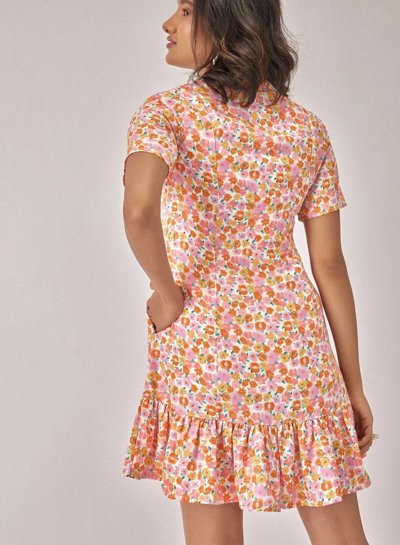 ذا ليبل لايف Floral Ruffle Mini Shirt Dress
