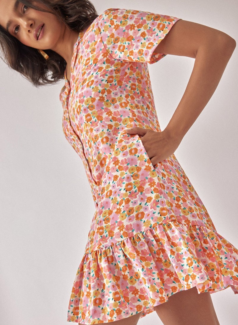 ذا ليبل لايف فستان قصير بنقشة الزهور وكشكش - Image 3