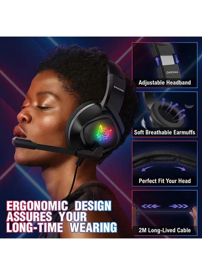 onikuma K19 Wired Gaming Headset With Microphone For PS4/PS5/XOne/XSeries/NSwitch/PC - Image 2