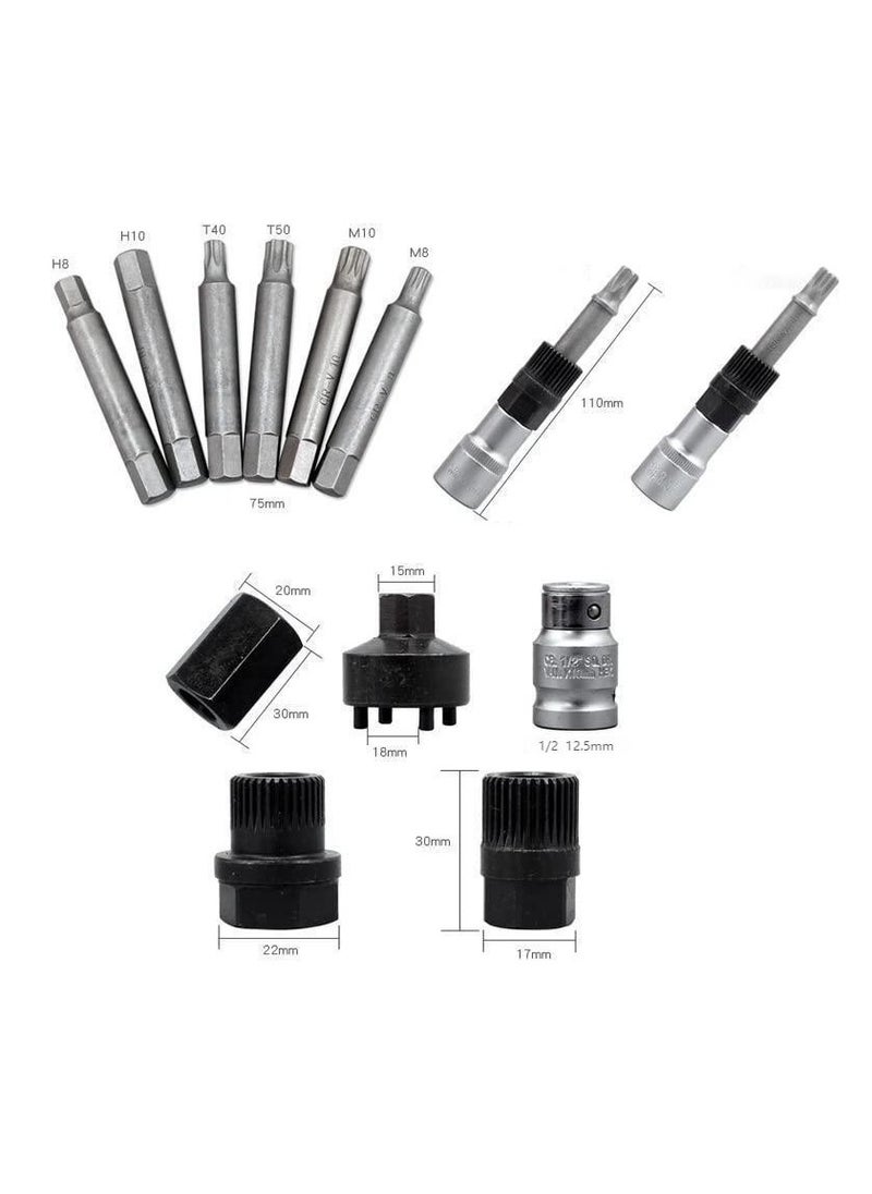13 Pieces Alternator Pulley Remove and Install Tool Set Generator Belt Pulley Disassembly Wrench Pulley Remover