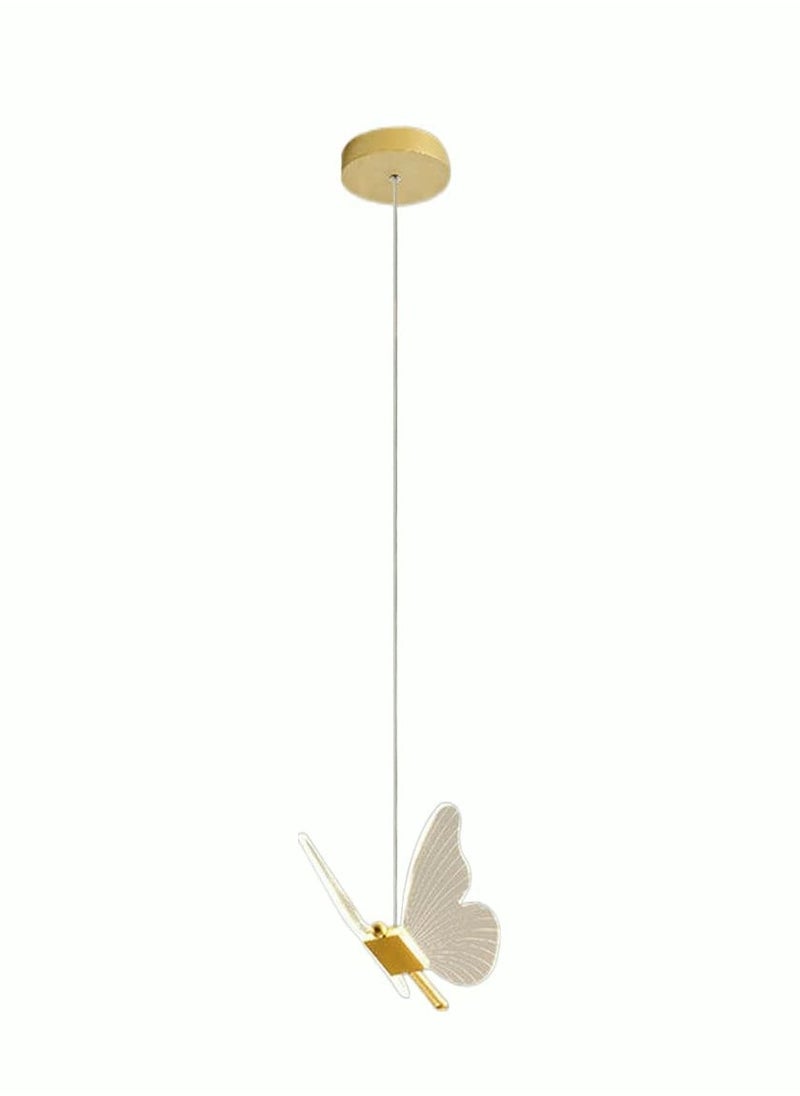 MIXDE - Modern Butterfly LED Pendant Light Kitchen Island Gold Dimmable Single Hanging Lamp Ceiling Nordic Gradient Blue Pink Chandelier for Girls Bedroom Dining Room Foyer Staircase Living Room - Image 1