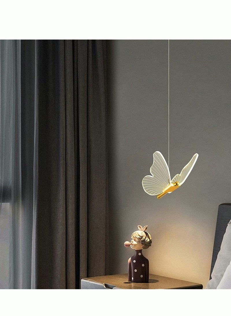 MIXDE - Modern Butterfly LED Pendant Light Kitchen Island Gold Dimmable Single Hanging Lamp Ceiling Nordic Gradient Blue Pink Chandelier for Girls Bedroom Dining Room Foyer Staircase Living Room - Image 1