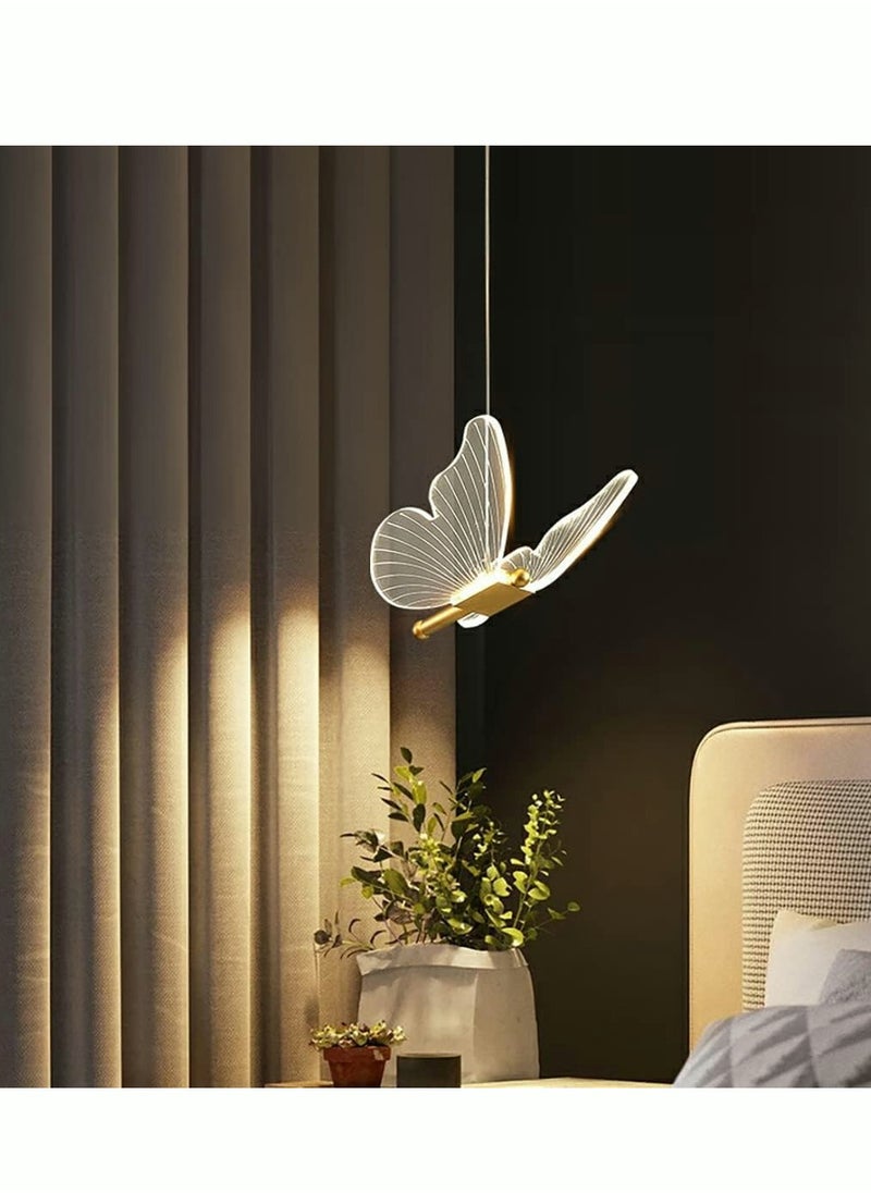 MIXDE - Modern Butterfly LED Pendant Light Kitchen Island Gold Dimmable Single Hanging Lamp Ceiling Nordic Gradient Blue Pink Chandelier for Girls Bedroom Dining Room Foyer Staircase Living Room - Image 1