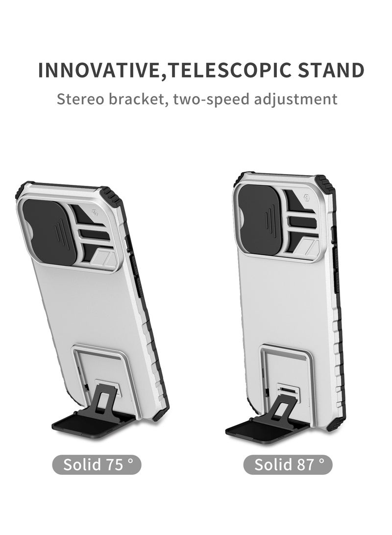 Iphone 14 Pro Max White Mobile Phone Case Cover, Innovative Telescopic Bracket, Sliding Protection Camera Window, Bumper Shockproof Phone Back Cover - Image 2