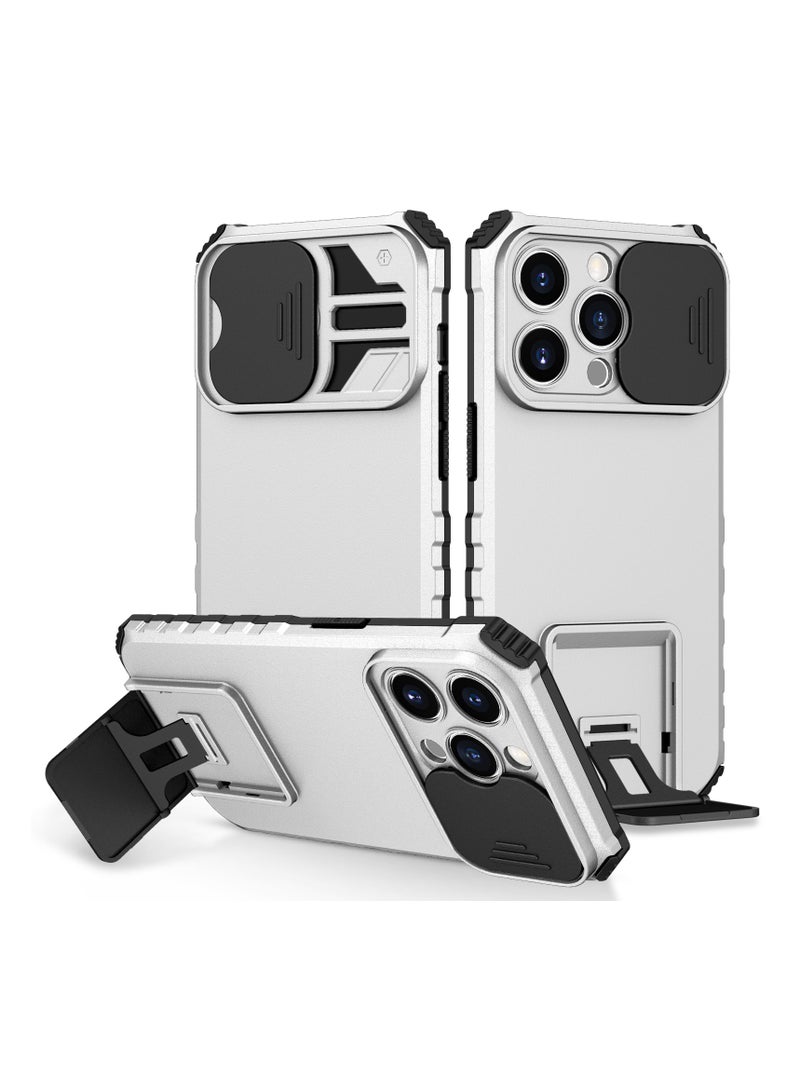 Iphone 14 Pro Max White Mobile Phone Case Cover, Innovative Telescopic Bracket, Sliding Protection Camera Window, Bumper Shockproof Phone Back Cover - Image 1