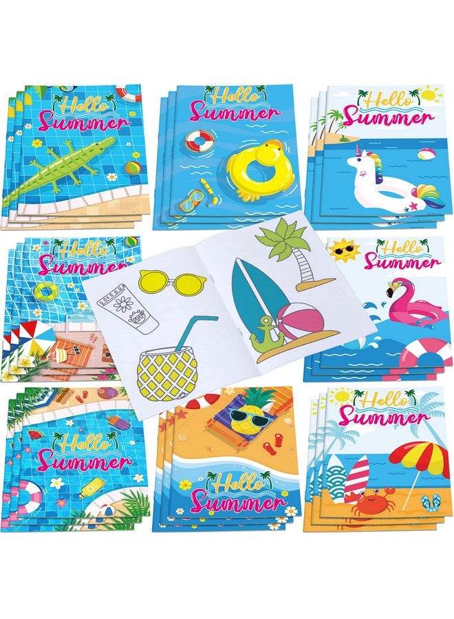 Faccito 24 Pcs Summer Beach Coloring Books For Kids Mini Diy Art Drawing Book Bulk Including Pineapple Coconut Flamingo Beach Pool Fun And Relaxing Patterns For School Activity Birthday - Image 1