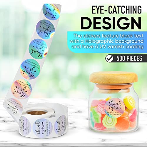 IBAKE 500 PCS Holographic Thank You for Supporting My Small Business Stickers – 1.5 Inch Round Self-Adhesive Waterproof Labels – Eye-Catching Packaging Seals for Orders, Gift Bags, Boxes & Envelopes - Image 3